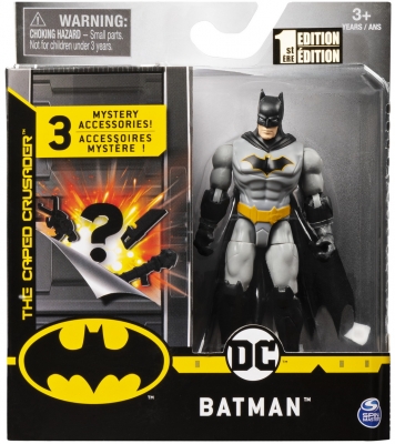 Figurina Batman costum gri, 10 cm, cu accesorii Spin Master