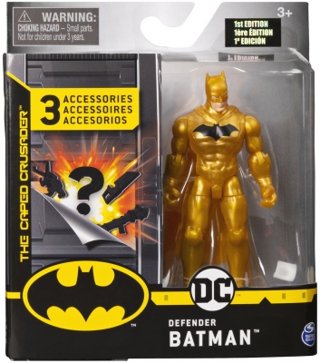 Figurina Batman costum auriu, 10 cm, cu 3 accesorii surpriza Spin Master
