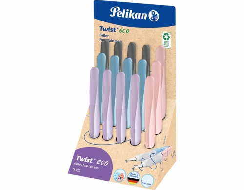 Set Stilou Twist Eco, culori asortate, penita M, 15 bucati/display, Pelikan