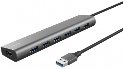 Hub Trust Halyx , 7 porturi USB 3.2 Gen 1, material aluminiu, input USB- C, output USB-A 7, gri