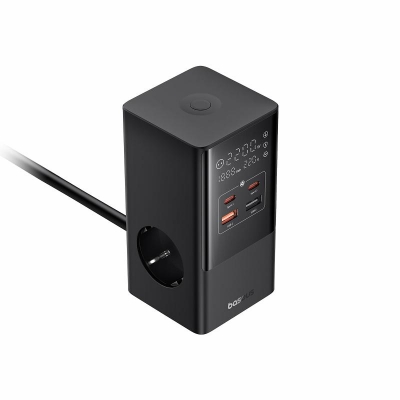 Incarcator retea Baseus PowerCombo Tower Digital Powerstrip, Quick charge 35W, 4 porturi iesire, lungime cablu 1.5m, negru