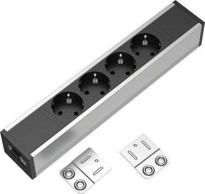 Bloc priza modulara eGST, Filex Power Strip, 4 iesiri, aluminiu/negru, Fellowes