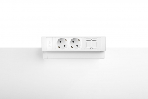 Priza modulara Fellowes, Filex Power Desk Up 2.0 cu 2 prize 230V si 1 slot Keystone, Conector eGST, Alb