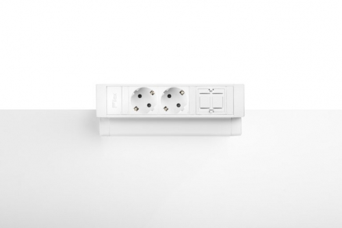 Priza modulara Fellowes, Filex Power Desk Up 2.0 cu 2 prize 230V si 1 slot Keystone, Conector eGST, Alb