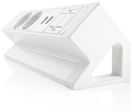 Priza modulara Fellowes Filex Power Desk Up 2.0 cu 2 prize modulare 230V, 2x USB-A, 1 slot Keystone, eGST, Alb