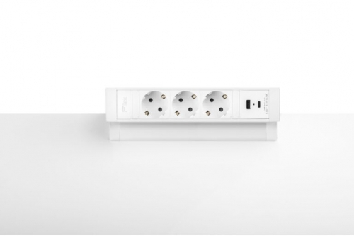 Priza modulara Fellowes, Filex Power Desk Up 2.0 cu 3 prize 230V, USB-A + USB-C (15.5W), eGST, Alb