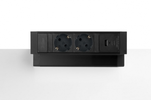 Priza modulara Fellowes, Filex Power Desk Up 2.0 cu 2 prize 230V, USB-A + USB-C (15.5W), eGST, Negru