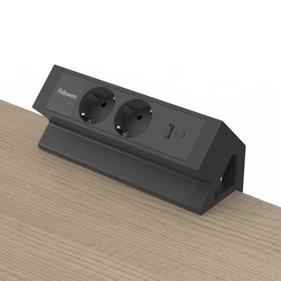 Priza modulara Fellowes, Filex Power Desk Up 2.0 cu 2 prize 230V, USB-A + USB-C (15.5W), eGST, Negru