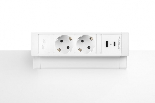 Priza modulara Fellowes, Filex Power Desk Up 2.0 cu 2 prize 230V, USB-A + USB-C (15.5W), eGST, Alb