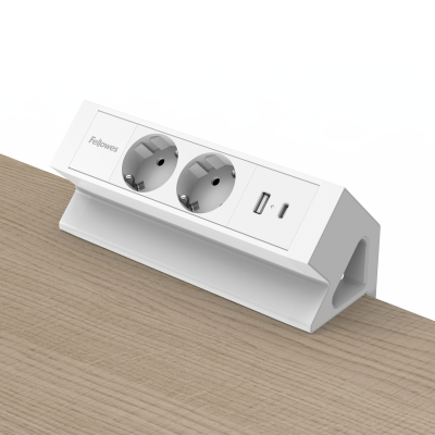Priza modulara Fellowes, Filex Power Desk Up 2.0 cu 2 prize 230V, USB-A + USB-C (15.5W), eGST, Alb