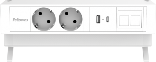 Priza modulara Fellowes, Filex Power Desk Up 2.0 cu 2 prize 230V, USB-A + USB-C (15.5W), 1 slot Keystone, eGST, Alb