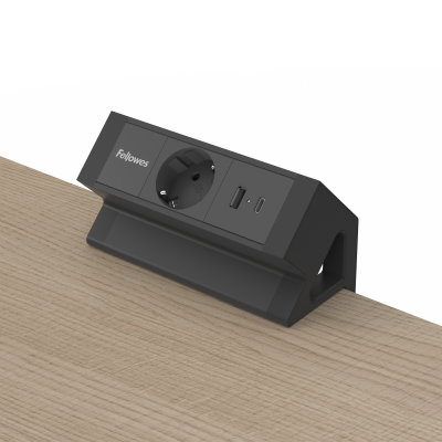 Priza modulara Fellowes, Filex Power Desk Up 2.0 cu priza 230V, USB-A, USB-C (15.5W), Conector eGST, Negru
