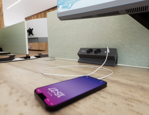 Priza modulara Fellowes, Filex Power Desk Up 2.0 cu priza 230V, USB-A, USB-C (15.5W), Conector eGST, Negru
