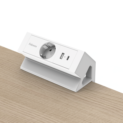 Priza modulara Fellowes, Filex Power Desk Up 2.0 cu priza 230V, USB-A, USB-C (15.5W), Conector eGST, Alb