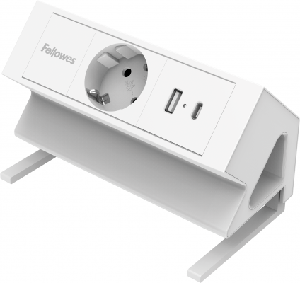 Priza modulara Fellowes, Filex Power Desk Up 2.0 cu priza 230V, USB-A, USB-C (15.5W), Conector eGST, Alb