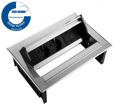 Priza modulara eGST, Filex Power Desk In, 2x 230V, keystone, inox, Fellowes