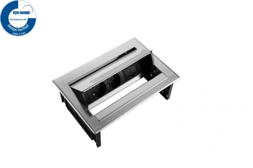 Priza modulara eGST, Filex Power Desk In, 2x 230V, keystone, inox, Fellowes