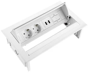 Priza modulara eGST, Filex Power Desk In, 2x 230V, USB A+C, Keystone, alb, Fellowes
