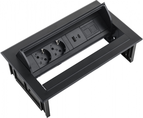 Priza modulara eGST, Filex Power Desk In, 2x 230V, USB A+C, Keystone, negru, Fellowes