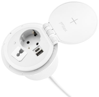 Priza Schuko modulara, Filex Power-Spot, incarcator incorporat, USB A+C, cablu ghidaj, alb, Fellowes