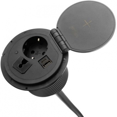 Priza Schuko modulara, Filex Power-Spot, incarcator incorporat, USB A+C, cablu ghidaj, negru, Fellowes