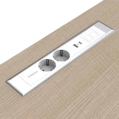 Priza modulara eGST, Filex Power Desk Insert, 2x 230V, USB A+C, Keystone, silver/alb, Fellowes