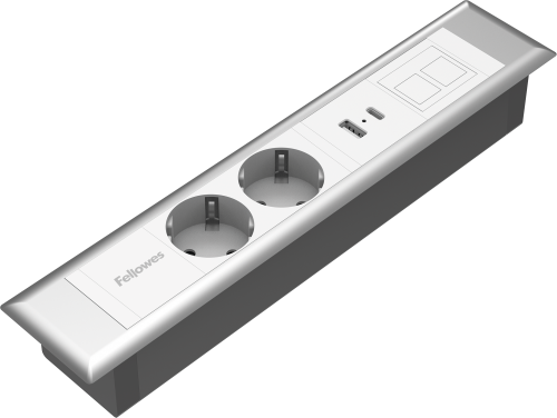 Priza modulara eGST, Filex Power Desk Insert, 2x 230V, USB A+C, Keystone, silver/alb, Fellowes