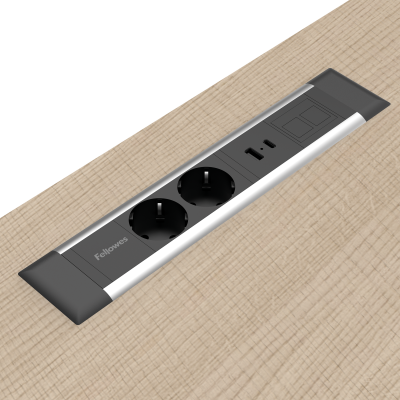 Priza modulara eGST, Filex Power Desk Insert, 2x 230V, USB A+C, Keystone, silver/negru, Fellowes