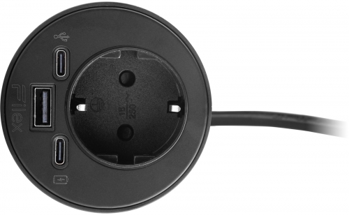Priza modulara, Schuko, Power-Spot Filex, USB A+C, extensie USB C, negru, Fellowes