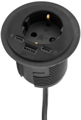 Priza modulara, Schuko, Power-Spot Filex, USB A+C, extensie USB C, negru, Fellowes