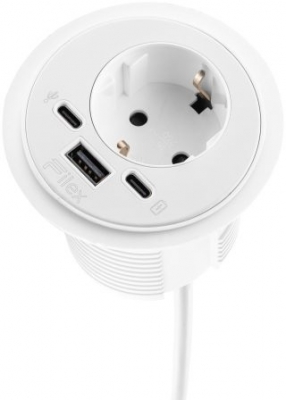 Priza modulara, Schuko, Power-Spot Filex, USB A+C, extensie USB C, alb, Fellowes