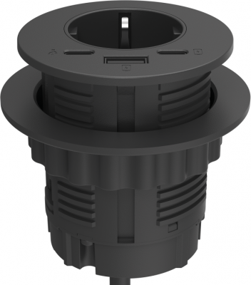 Priza modulara Schuko, Filex Power-Spot eGST, USB-A+C, extensie USB C, negru, Fellowes