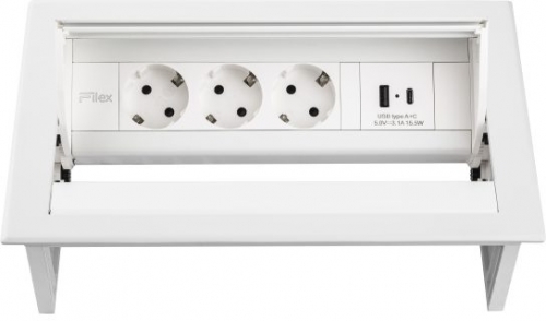 Priza modulara eGST, Filex Power Desk In, 3x 230V, USB A+C, alb, Fellowes