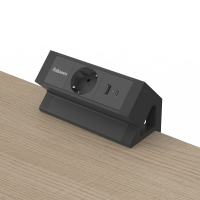 Priza modulara Fellowes, Filex Power Desk Up 2.0 cu 1 priza 230V, USB-A + USB-C (30W), eGST, Negru