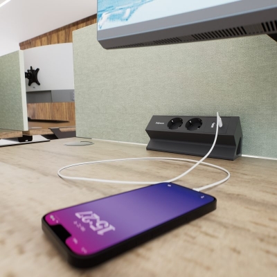 Priza modulara Fellowes, Filex Power Desk Up 2.0 cu 1 priza 230V, USB-A + USB-C (30W), eGST, Negru