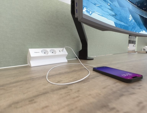 Priza modulara Fellowes, Filex Power Desk Up 2.0 cu 2 prize 230V, USB-A + USB-C (30W), eGST, Alb