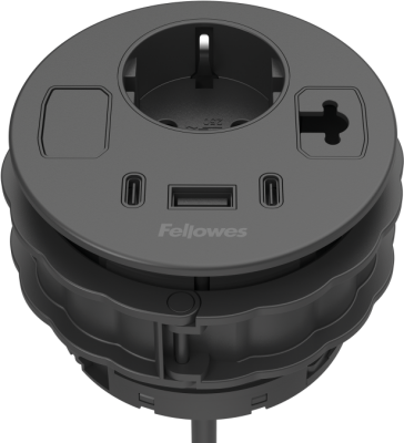 Priza modulara Filex Power-Spot, eGST, 80mm, USB-A + 2x USB-C, cablu ghidaj, negru, Fellowes