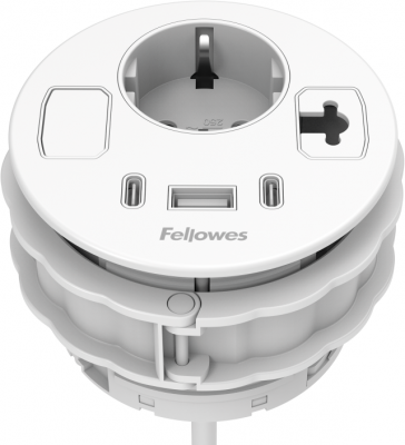 Priza modulara Filex Power-Spot, eGST, 80mm, USB-A + 2x USB-C, cablu ghidaj, alb, Fellowes