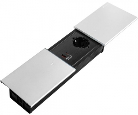 Priza modulara eGST, Filex Power Desk in Slide, 2x 230V, USB A+C, Cat6a, HDMI, aluminiu, Fellowes