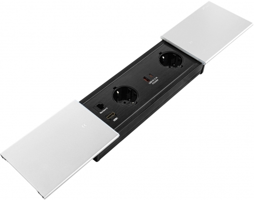 Priza modulara eGST, Filex Power Desk in Slide, 2x 230V, USB A+C, Cat6a, HDMI, aluminiu, Fellowes