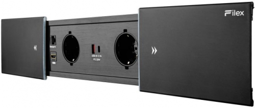 Priza modulara eGST, Filex Power Desk in Slide, 2x 230V, USB A+C, Cat6a, HDMI, negru, Fellowes