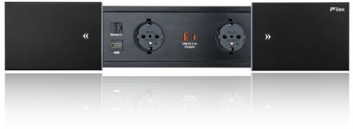 Priza modulara eGST, Filex Power Desk in Slide, 2x 230V, USB A+C, Cat6a, HDMI, negru, Fellowes