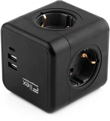 Punct de incarcare Schuko, Filex Power, negru, Fellowes