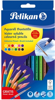 Creioane colorate, solubile in apa, 3 mm, 12 culori/set Pelikan