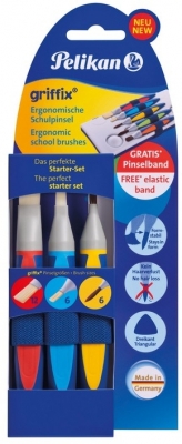 Pensula griffix, 3 buc/set (varf lat : 12; 6 + varf rotund : 6) blister Pelikan