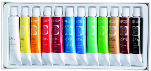 Culori acrilice, set 12 culori x 12 ml, Happy Color