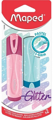 Textmarker pastel cu sclipici, diverse culori, 2 culori/set, Fluo Peps Maped 