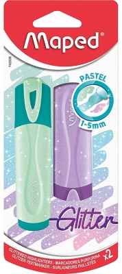 Textmarker pastel cu sclipici, diverse culori, 2 culori/set, Fluo Peps Maped 