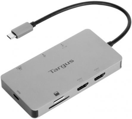 Targus Dock USB-C Dual HDMI 4K, 100W PowerDelivery Pass-Thru, 2x USB-A, 1x port fast charge, 1x SD/microSD, ethernet, gri
