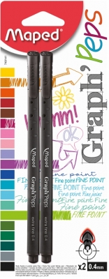 Fineliner 0.4 mm, negru, 2 buc/set, Graph Peps Maped 